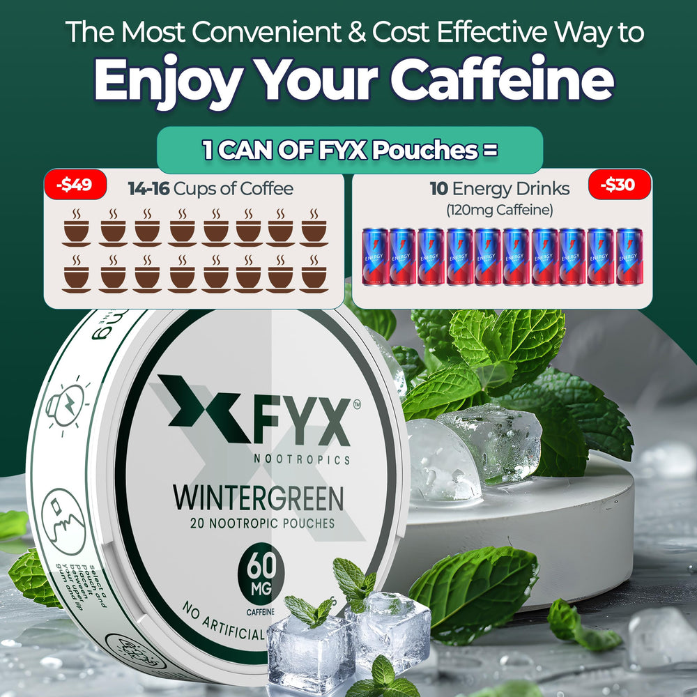 FYX front label highlights 60 mg caffeine and nootropic blend for focus