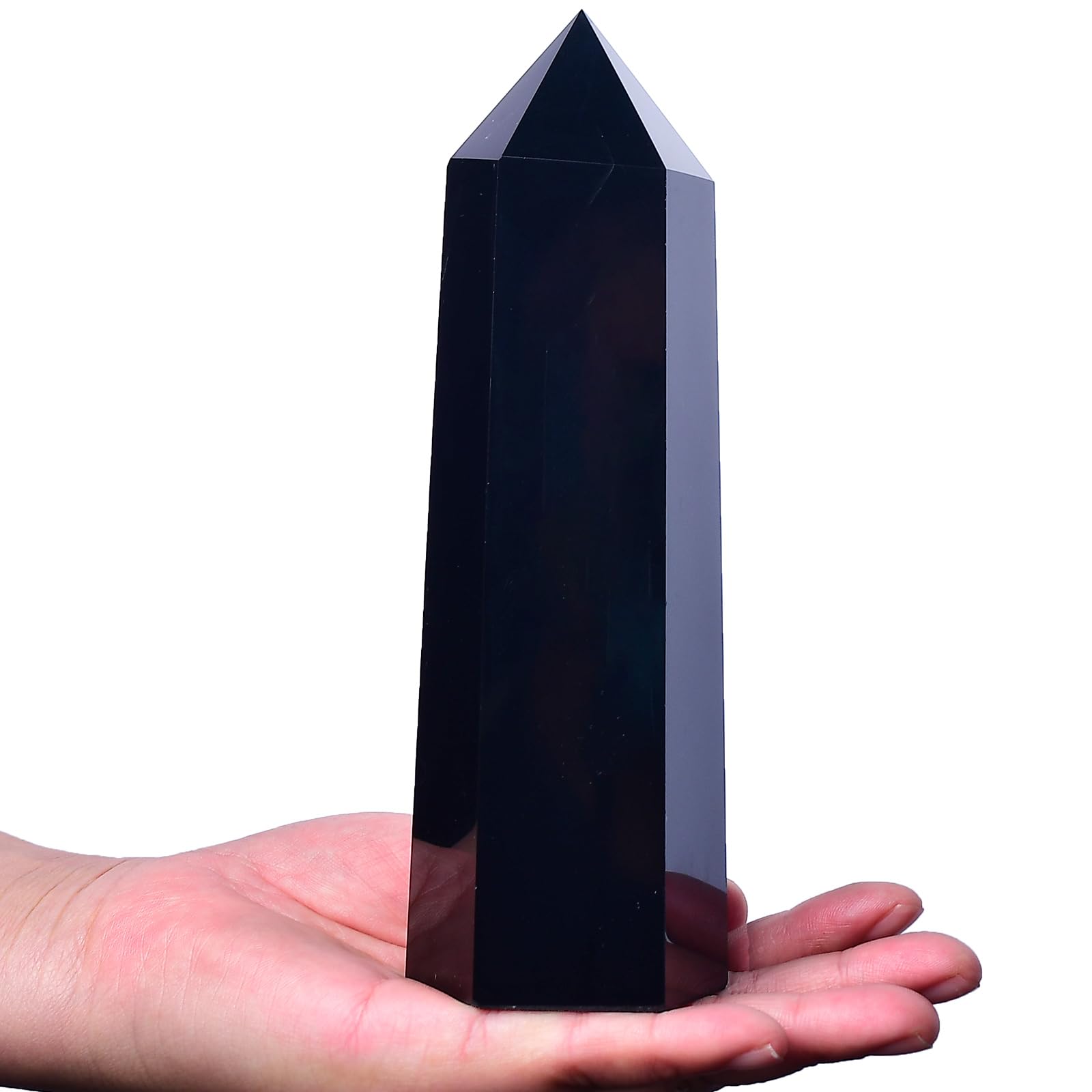 FZBHRO black obsidian tower obelisk for meditation and energy focus.