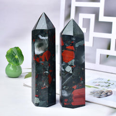 FZBHRO Bloodstone with hematite specks showcases natural uniqueness and visual interest