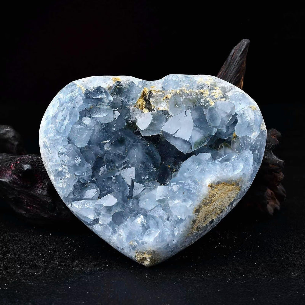 FZBHRO blue celestite geode heart angled shot for mindful spaces
