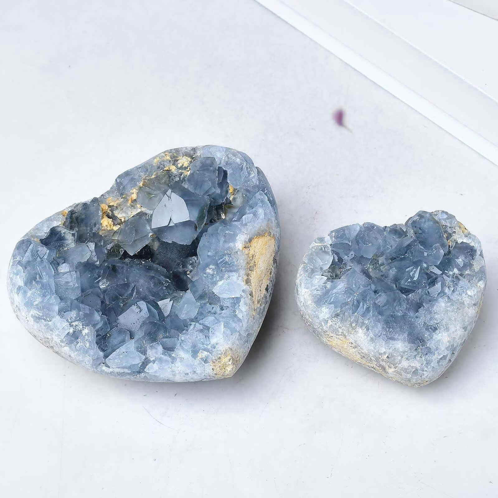 FZBHRO blue celestite geode heart on desk creates ambient decor