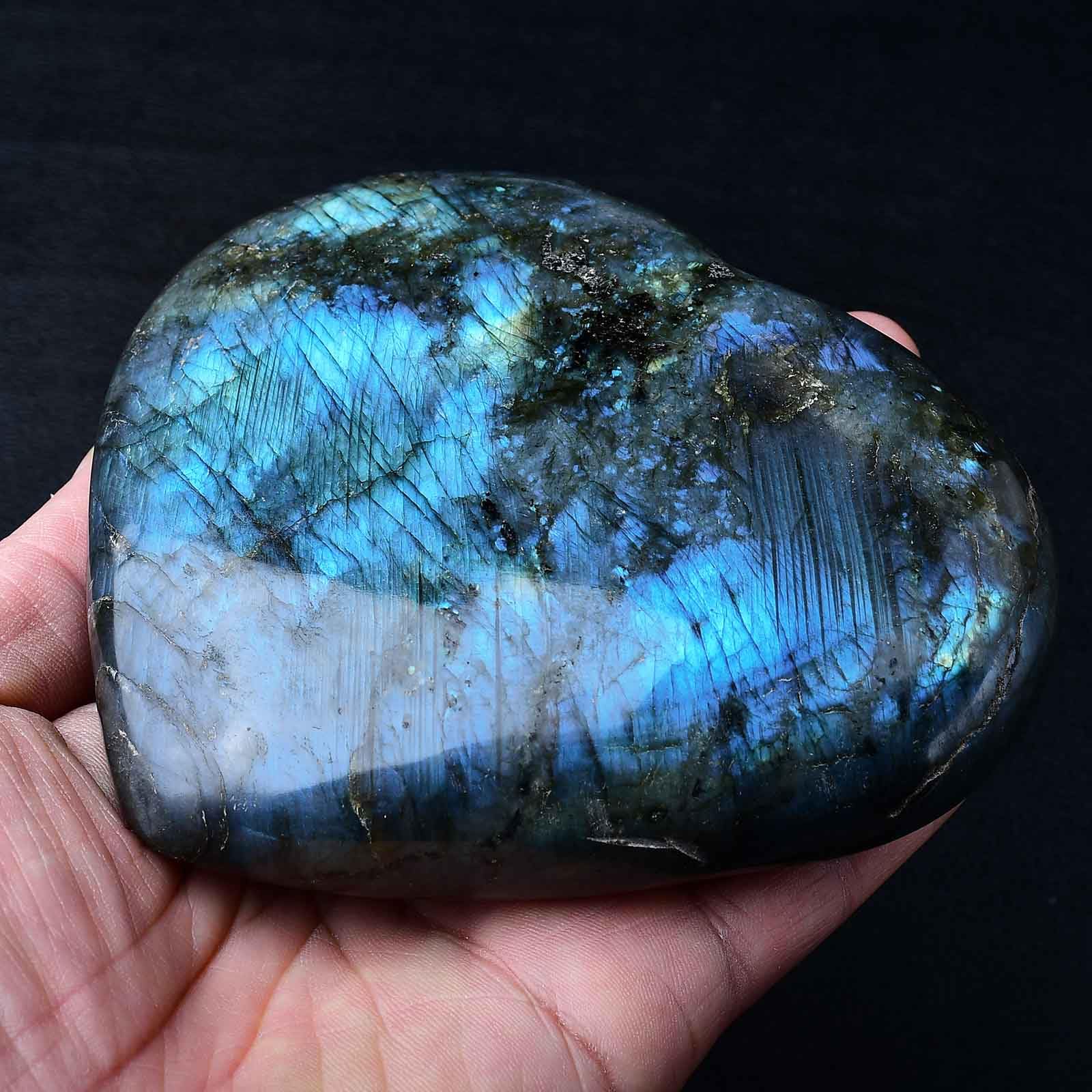 FZBHRO blue Labradorite heart crystal on desk creates a calm focal point.