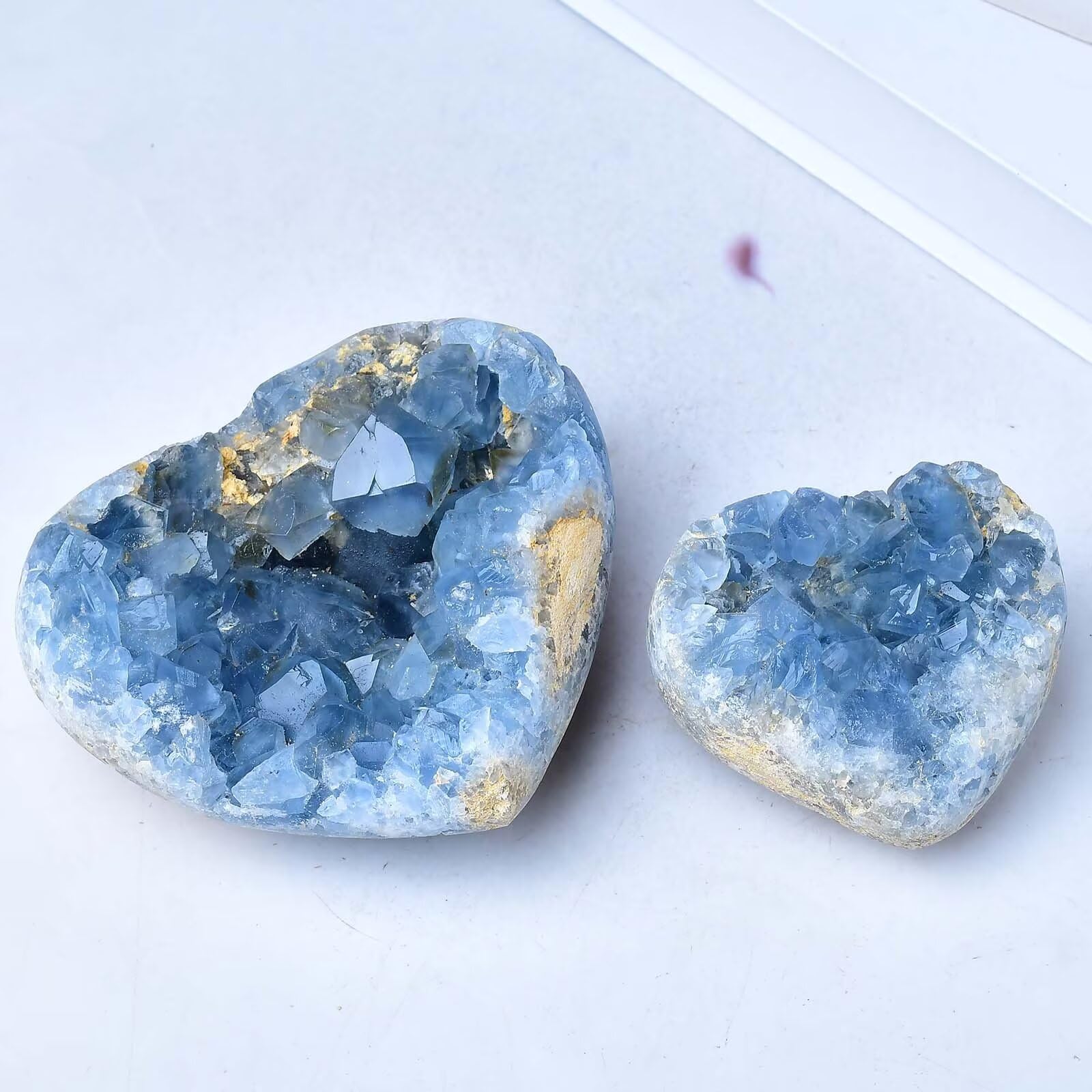 FZBHRO Celestite heart blue geode collection piece for shelves.