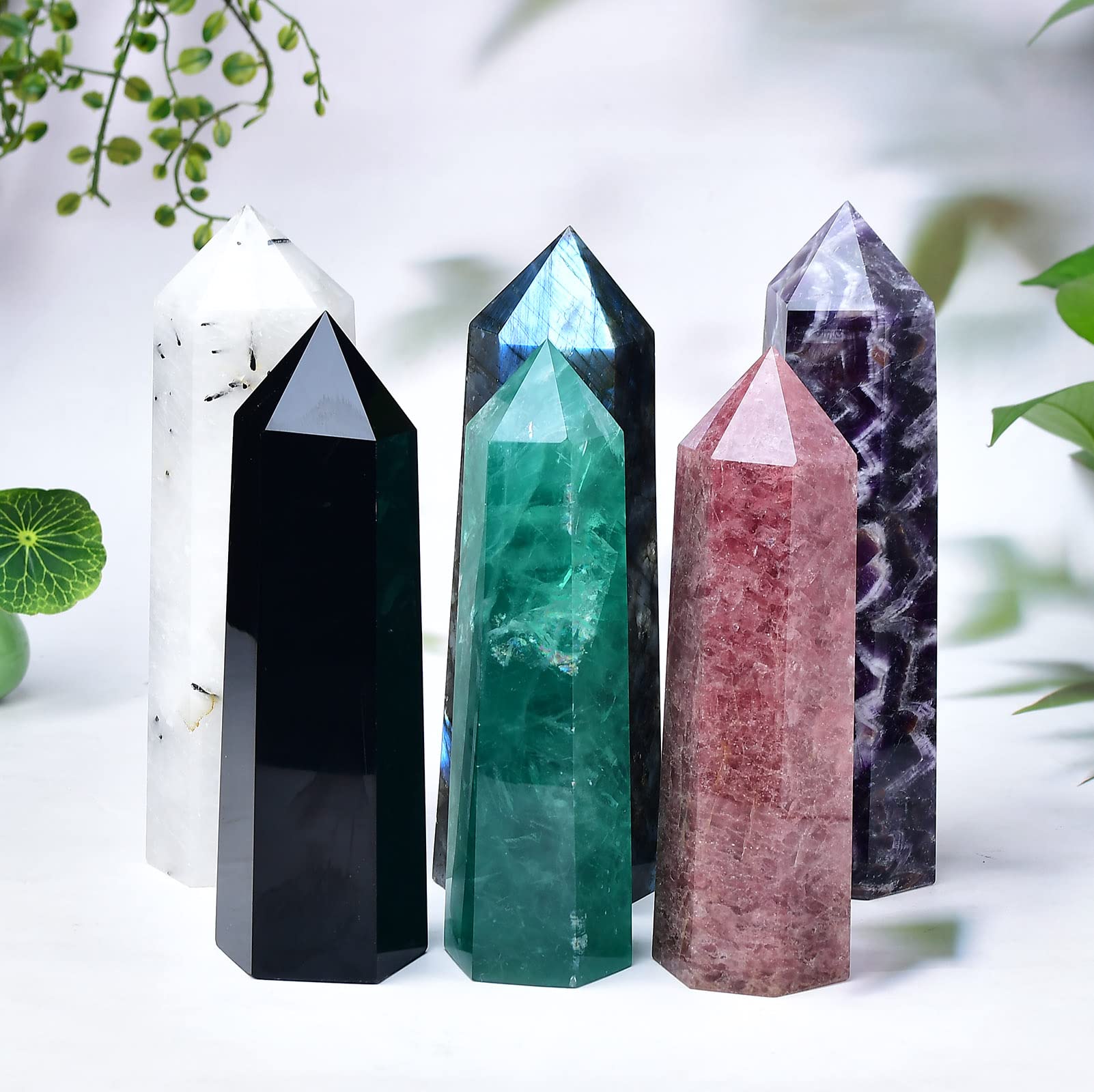 FZBHRO green fluorite quartz hex-column on a shelf