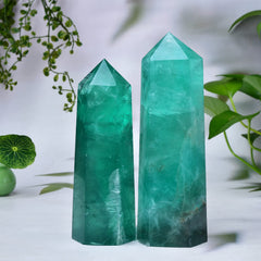 FZBHRO green fluorite quartz obelisk with hexagonal facets for calm decor