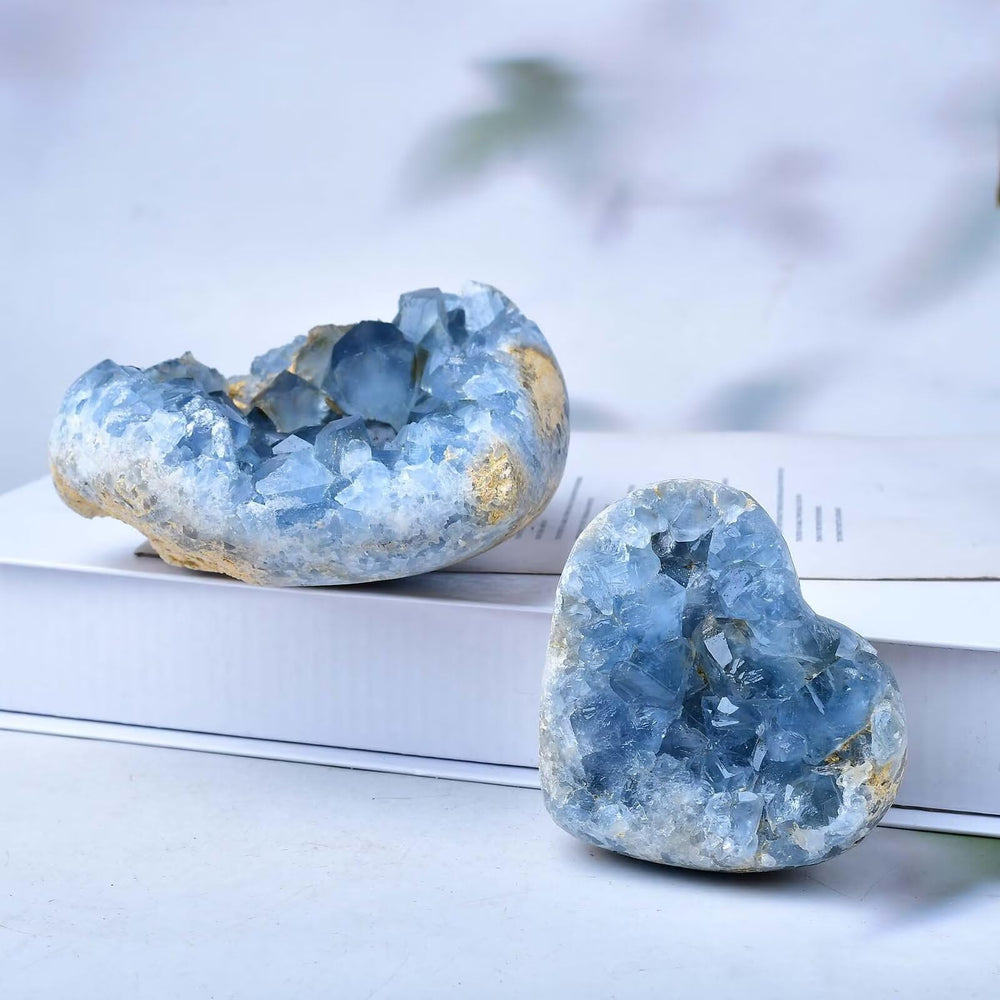 FZBHRO hand-carved celestite heart with unique pattern