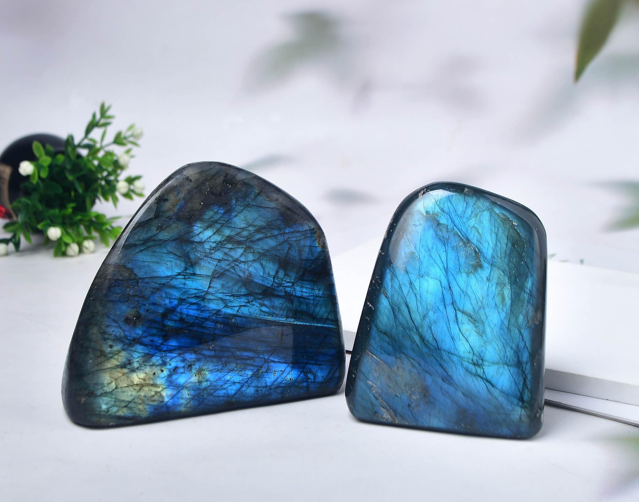 FZBHRO Labradorite slab on meditation corner supports focus and calm.