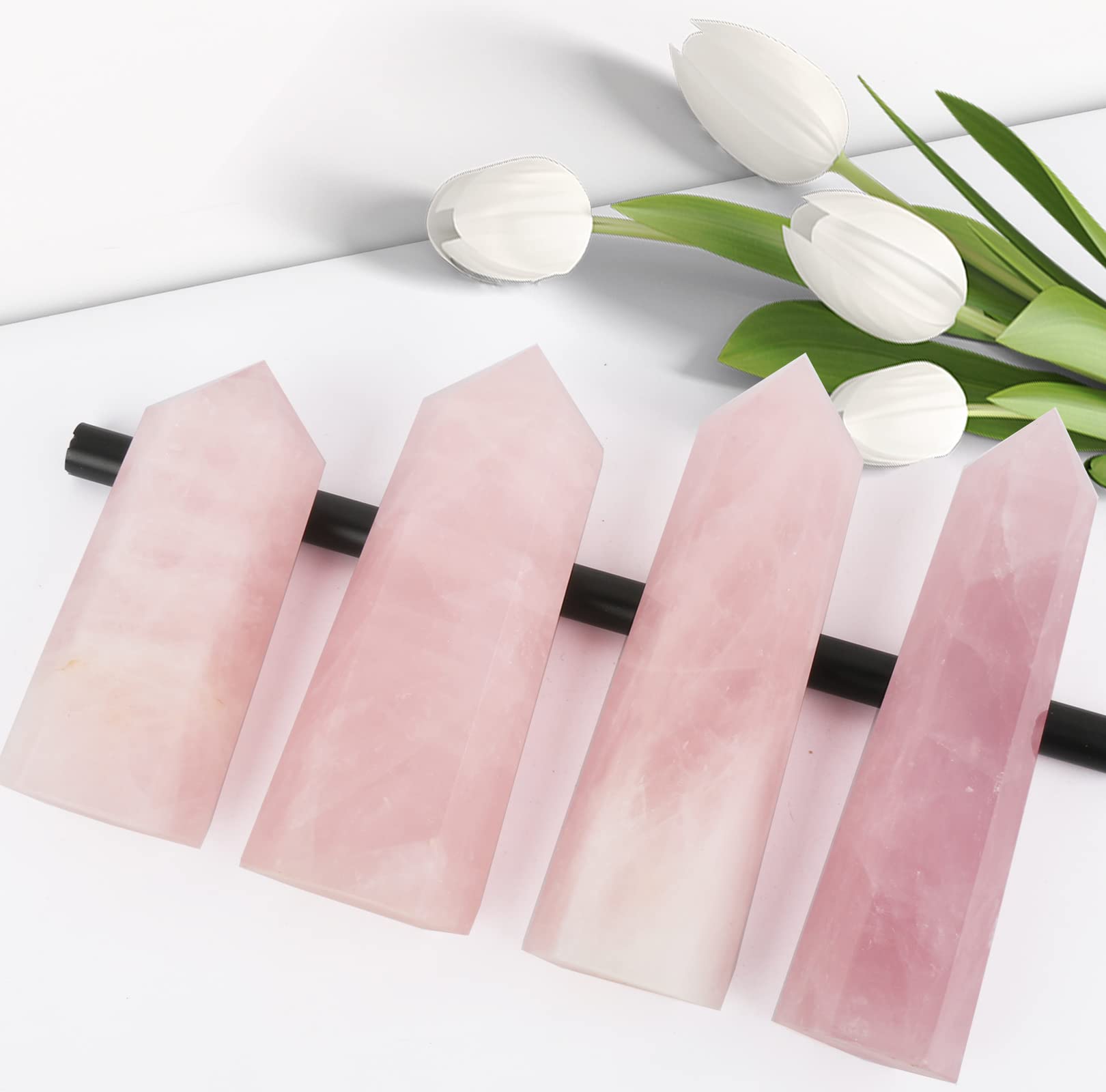 FZBHRO hand-carved rose quartz tower detail showing natural patterns