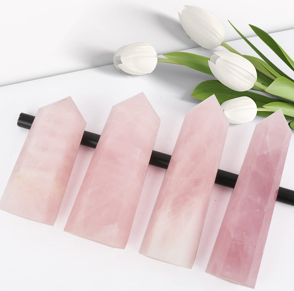 FZBHRO hand-carved rose quartz tower detail showing natural patterns
