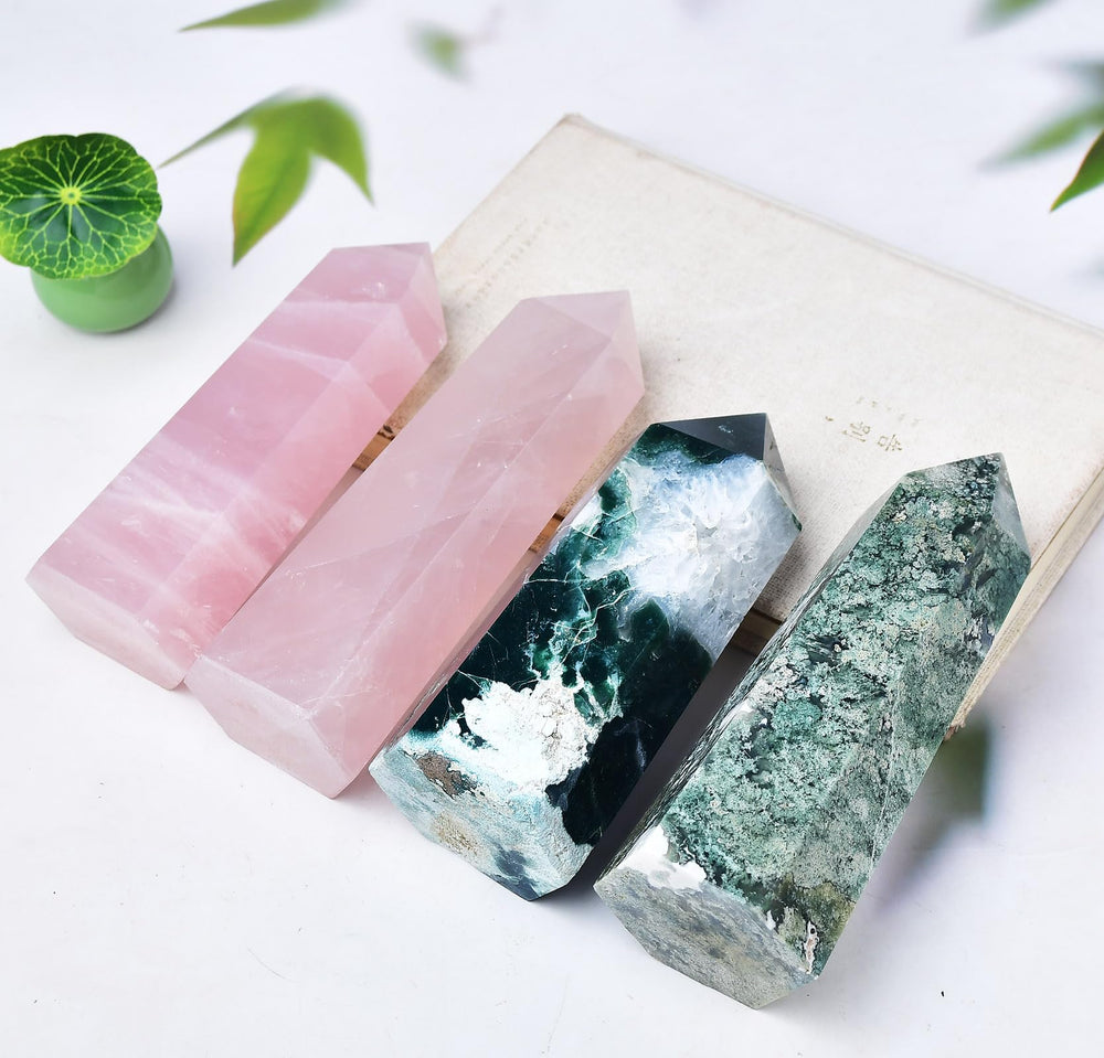 FZBHRO rose quartz tower in a meditation setup supporting chakra balancing