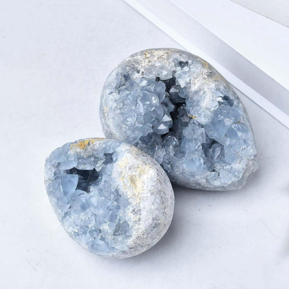 FZBHRO wooden stand supports the Celestite egg, elevating desk decor