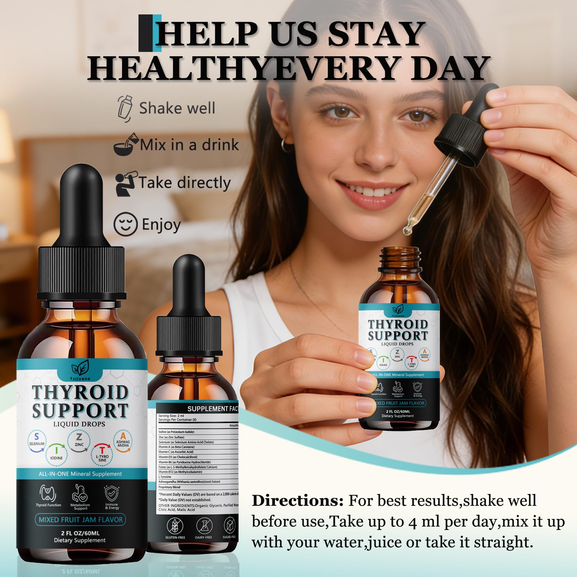 Fzjjyana thyroid drops teaspoon measure enables simple daily dosing.