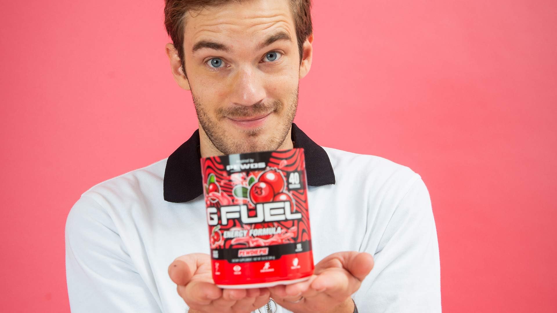 G Fuel PewDiePie branding with lingonberry flavor banner.