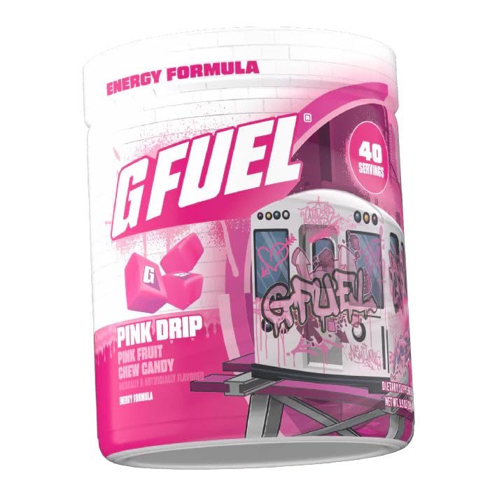 G Fuel Pink Drip ready drink in glass supports crisp taste during long gaming sessions
