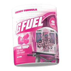 G Fuel Pink Drip ready drink in glass supports crisp taste during long gaming sessions