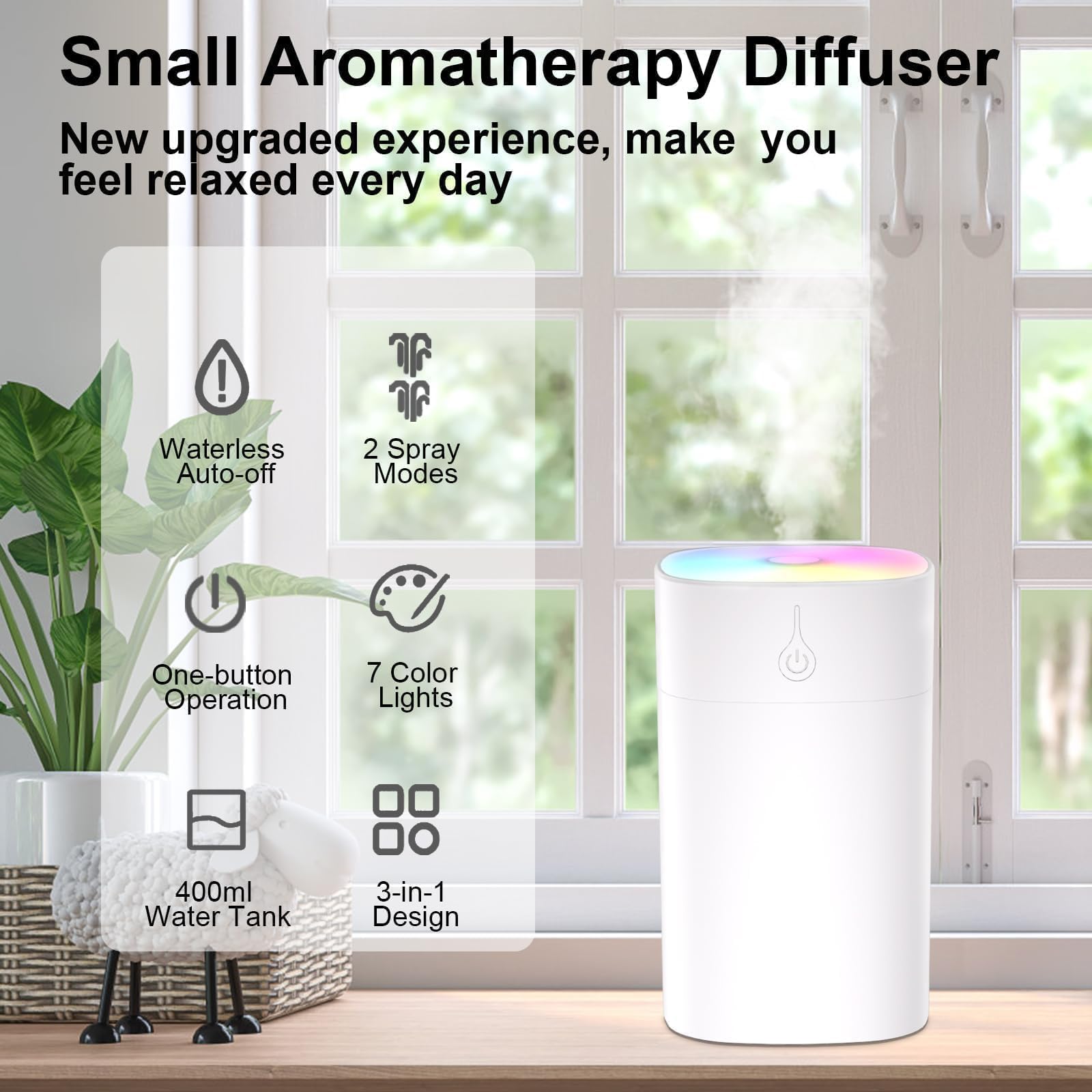 G-RECREATER diffuser with 7-color night light creates ambient mood