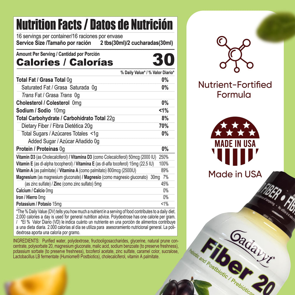 GADAVYT Fiber 20 serving-dispense shows convenient daily serving for adults.
