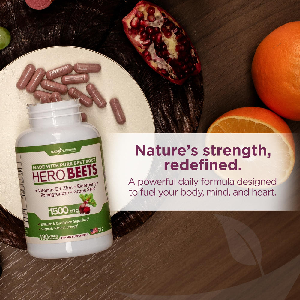 Gade Nutrition Hero Beets beet root powder display conveys earthy, nutrient-dense roots