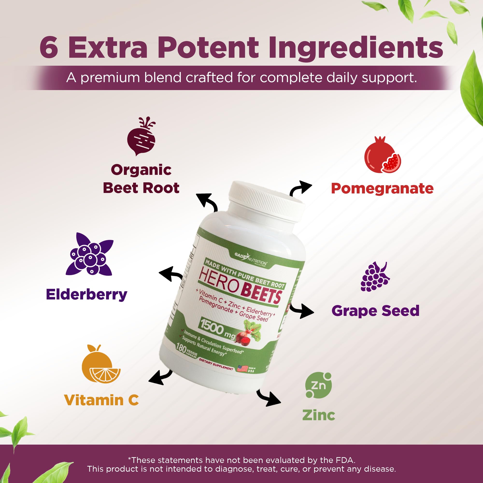 Gade Nutrition Hero Beets capsules close-up emphasizes vegetarian quick-release capsules