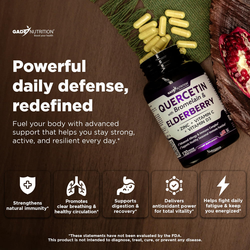 Gade Nutrition Quercetin with Bromelain & Elderberry capsules for daily wellness