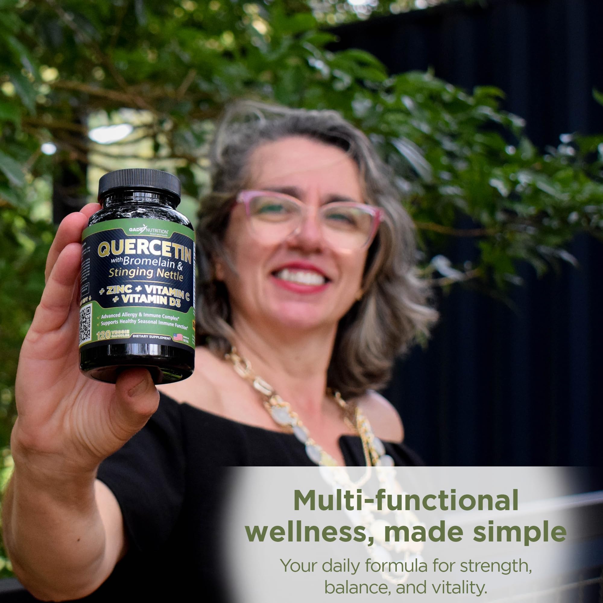 GADE Nutrition Quercetin veggie capsules emphasize gluten-free and non-GMO formulation