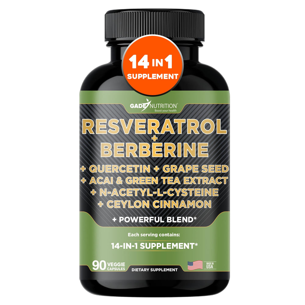 Gade Nutrition Resveratrol-Berberine-Quercetin capsules for daily antioxidant support.