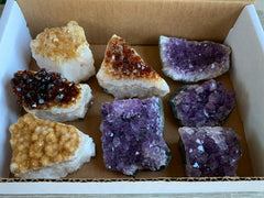 GAF TREASURES amethyst cluster side view highlighting vibrant hues and natural sparkle.