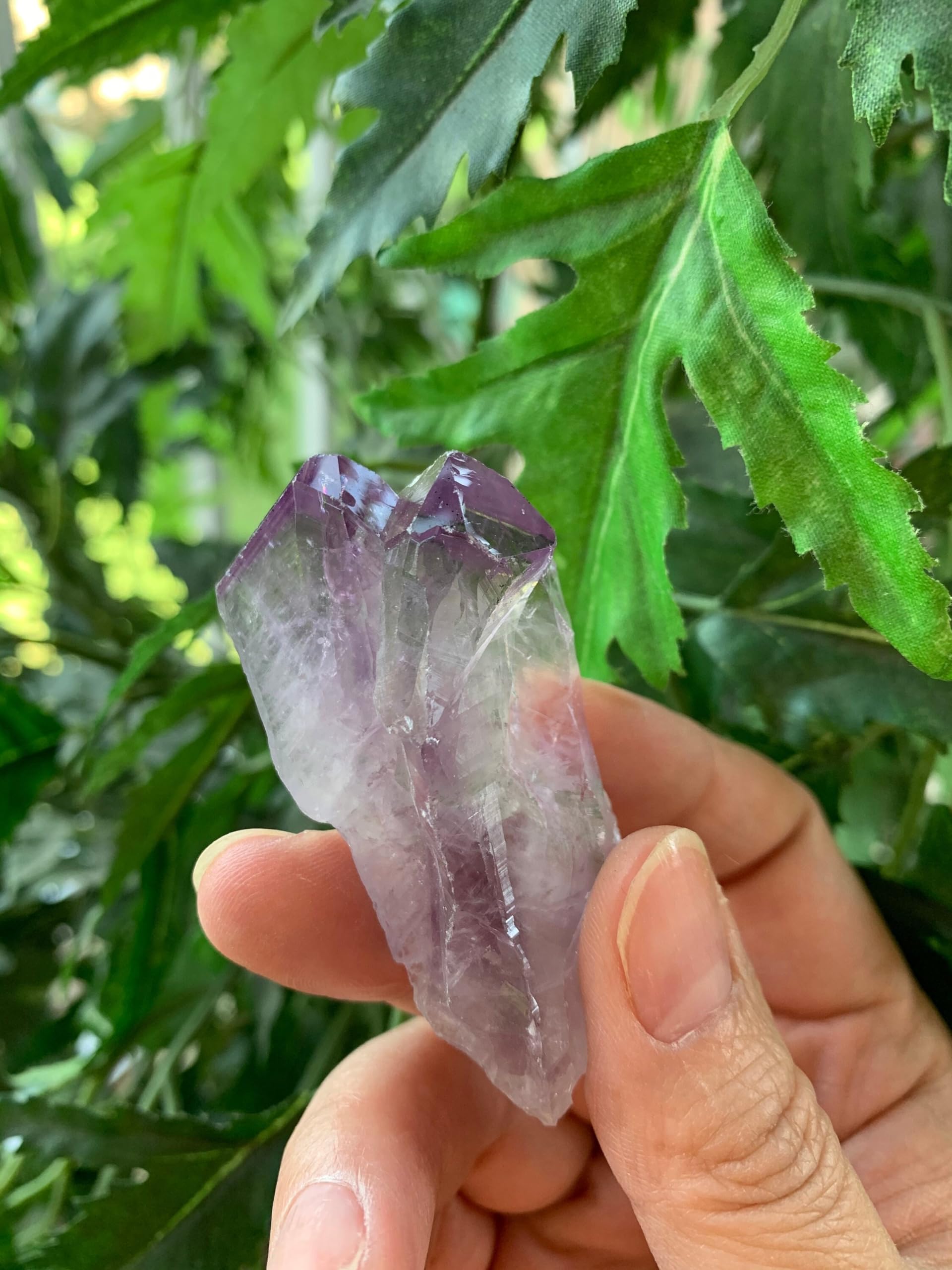 GAF TREASURES amethyst points in hand, portable calm companion for practice.