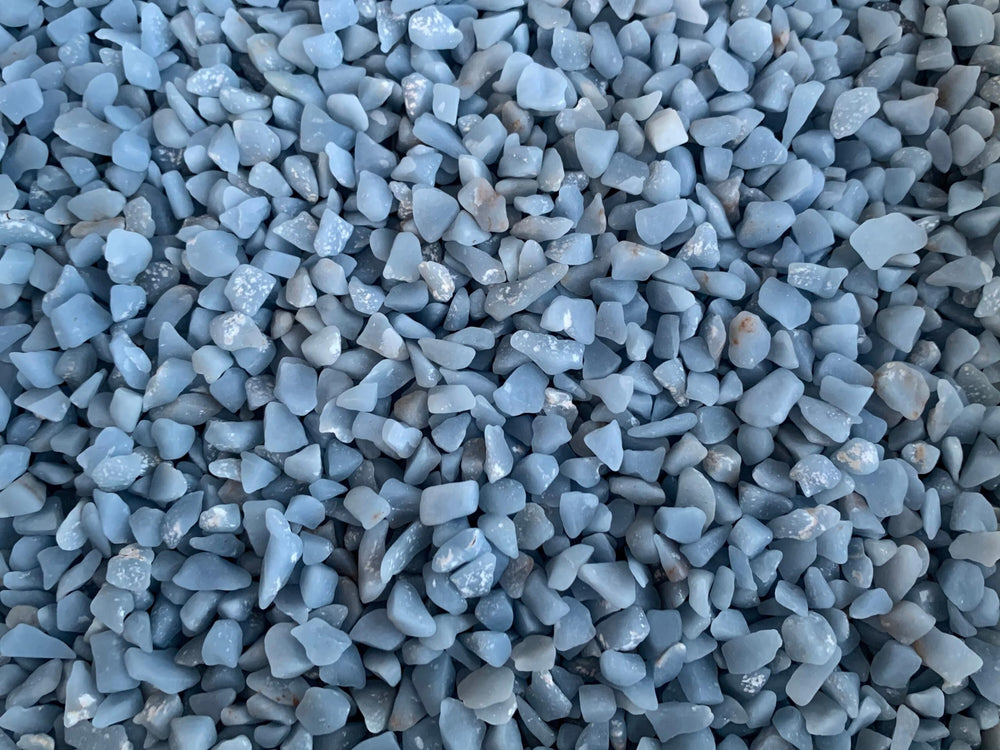 Bulk Angelite Chips 10 lb option from GAF TREASURES for larger decor plans