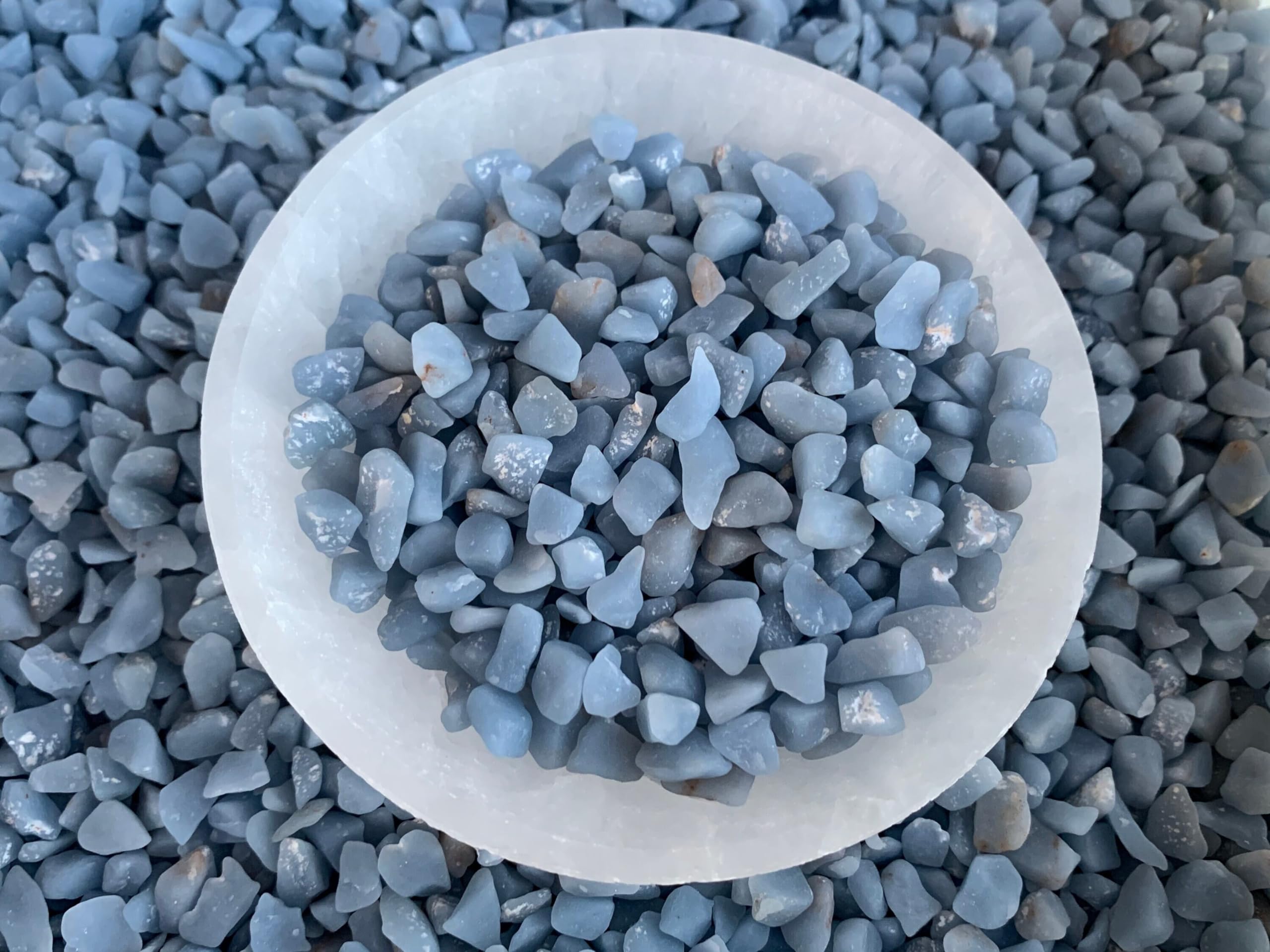 GAF TREASURES Angelite chips as vase fillers and table accents.