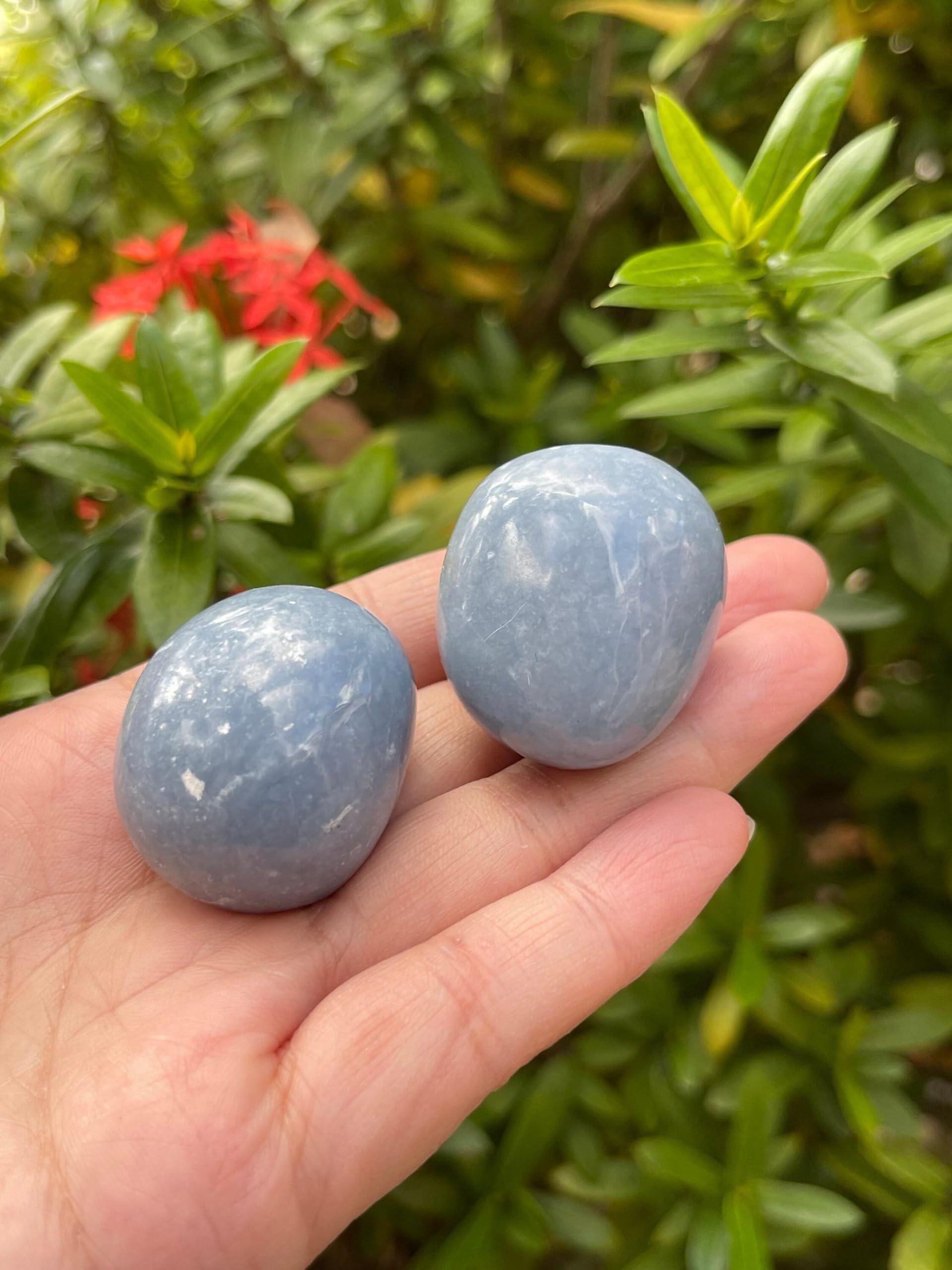 GAF TREASURES Angelite palm stone handheld crystal for grounding and reflection