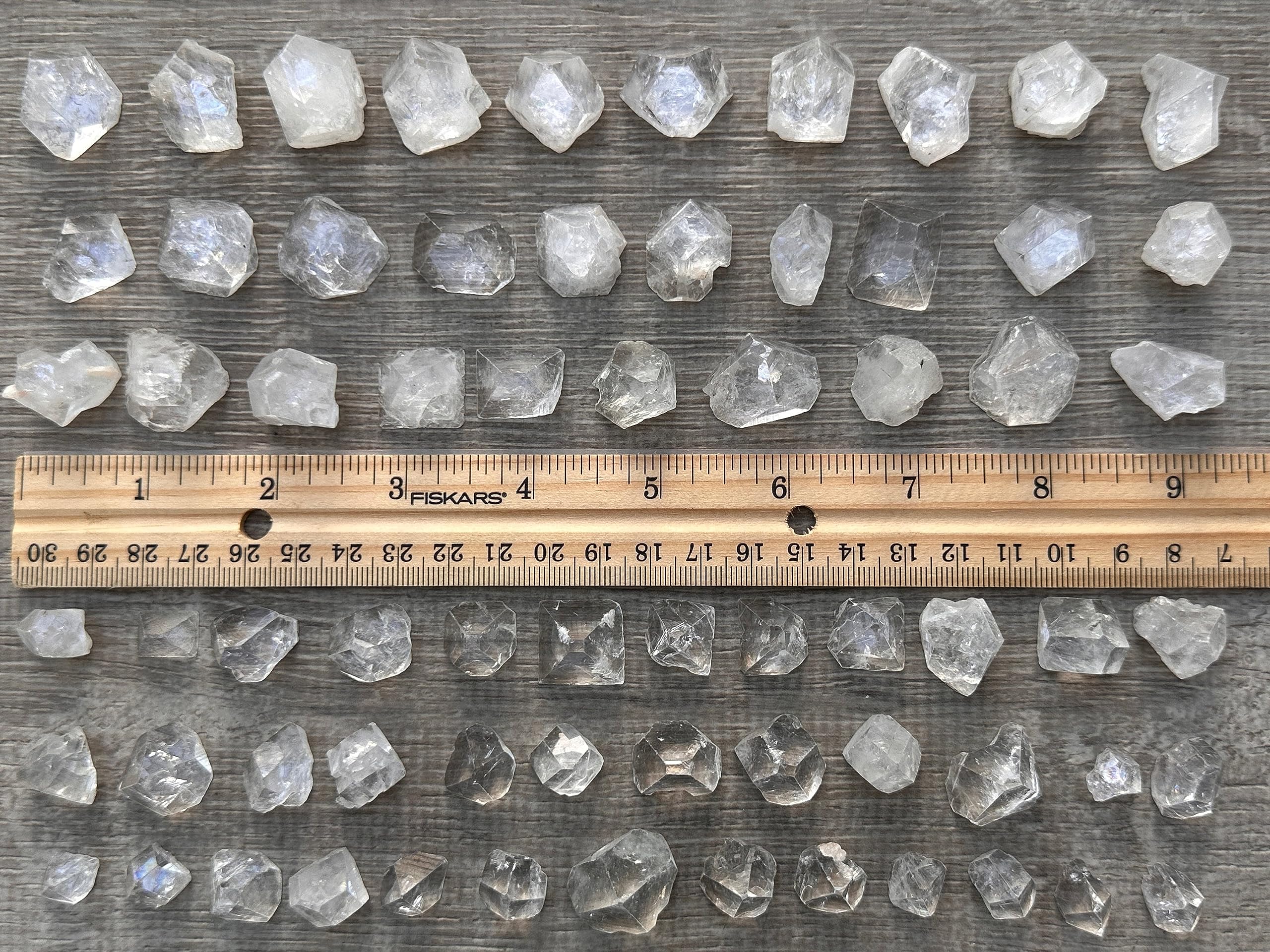 GAF TREASURES Clear apophyllite highlighting transparency and calm on a desk.