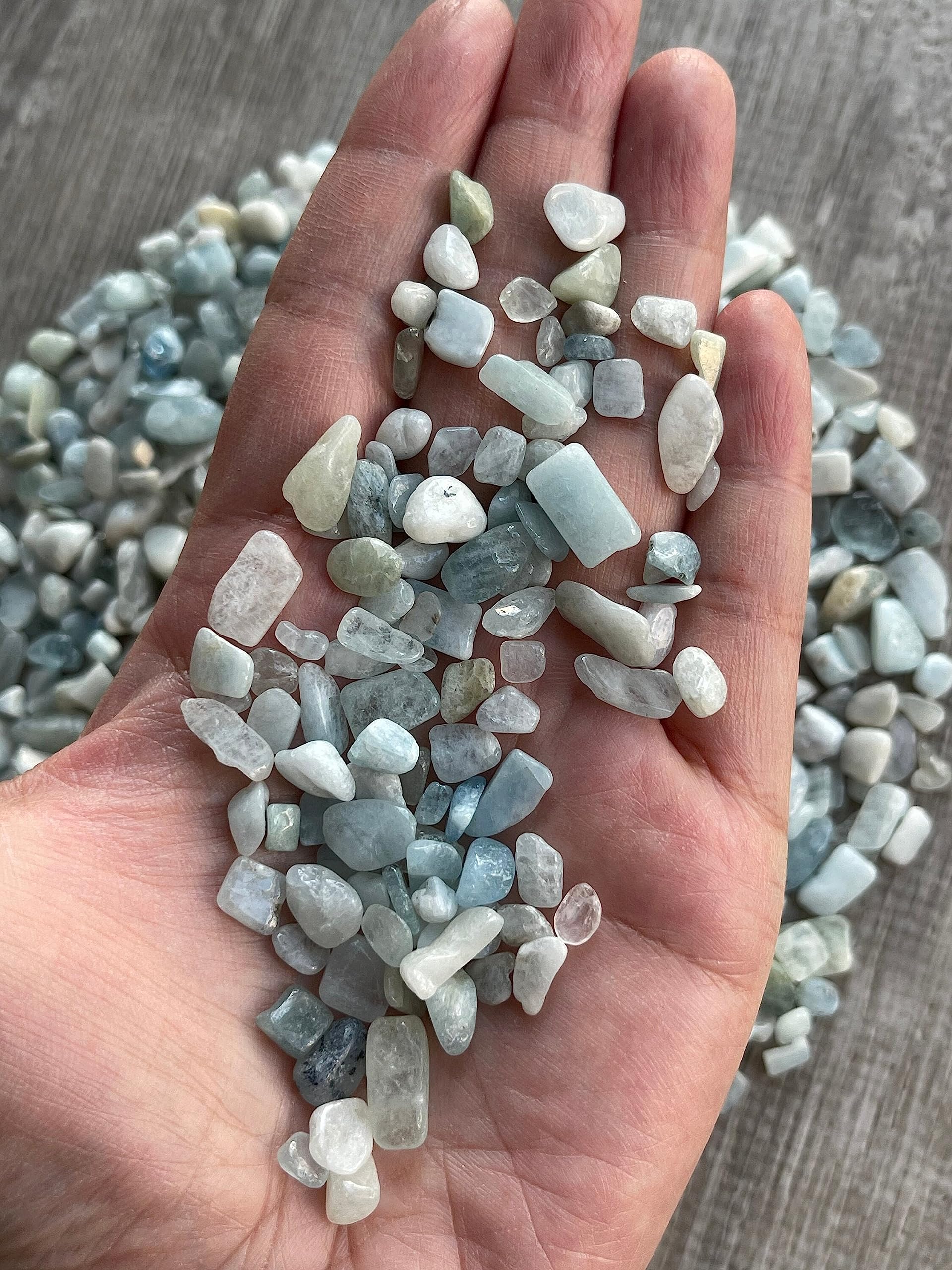 GAF Treasures aquamarine chips for garden, terrarium, and craft displays.