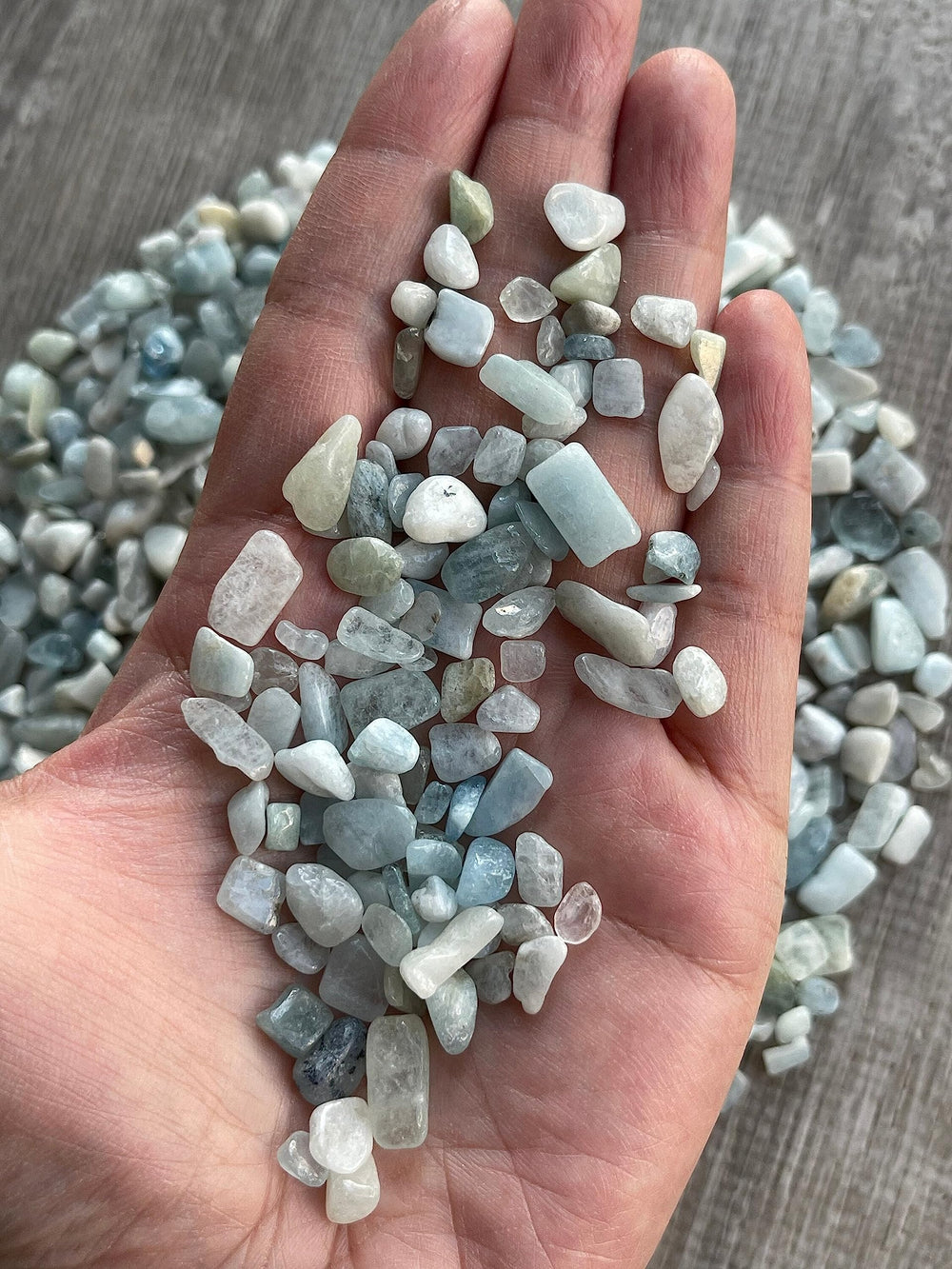 GAF Treasures aquamarine chips for garden, terrarium, and craft displays.