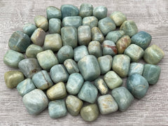 GAF Treasures Aquamarine tumbled stones in pouch for pocket carry and calm focus