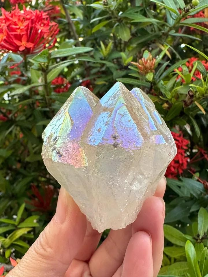 GAF Treasures Aura Citrine top polished rough point base detail with flat bottom for secure display