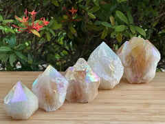 GAF Treasures Aura Citrine top polished rough point front view highlighting vibrant color for energy work