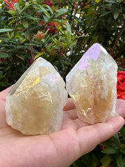 GAF Treasures Aura Citrine top polished rough point side view showing natural texture for meditation
