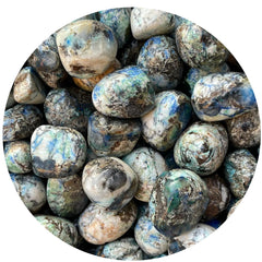 GAF TREASURES azurite malachite tumbled stones close-up for meditation and focus.