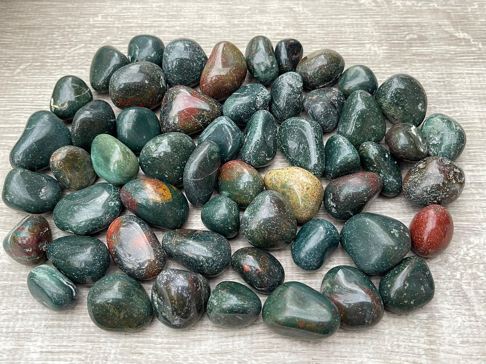 GAF TREASURES Bloodstone tumbled stones arranged for grid work and meditation