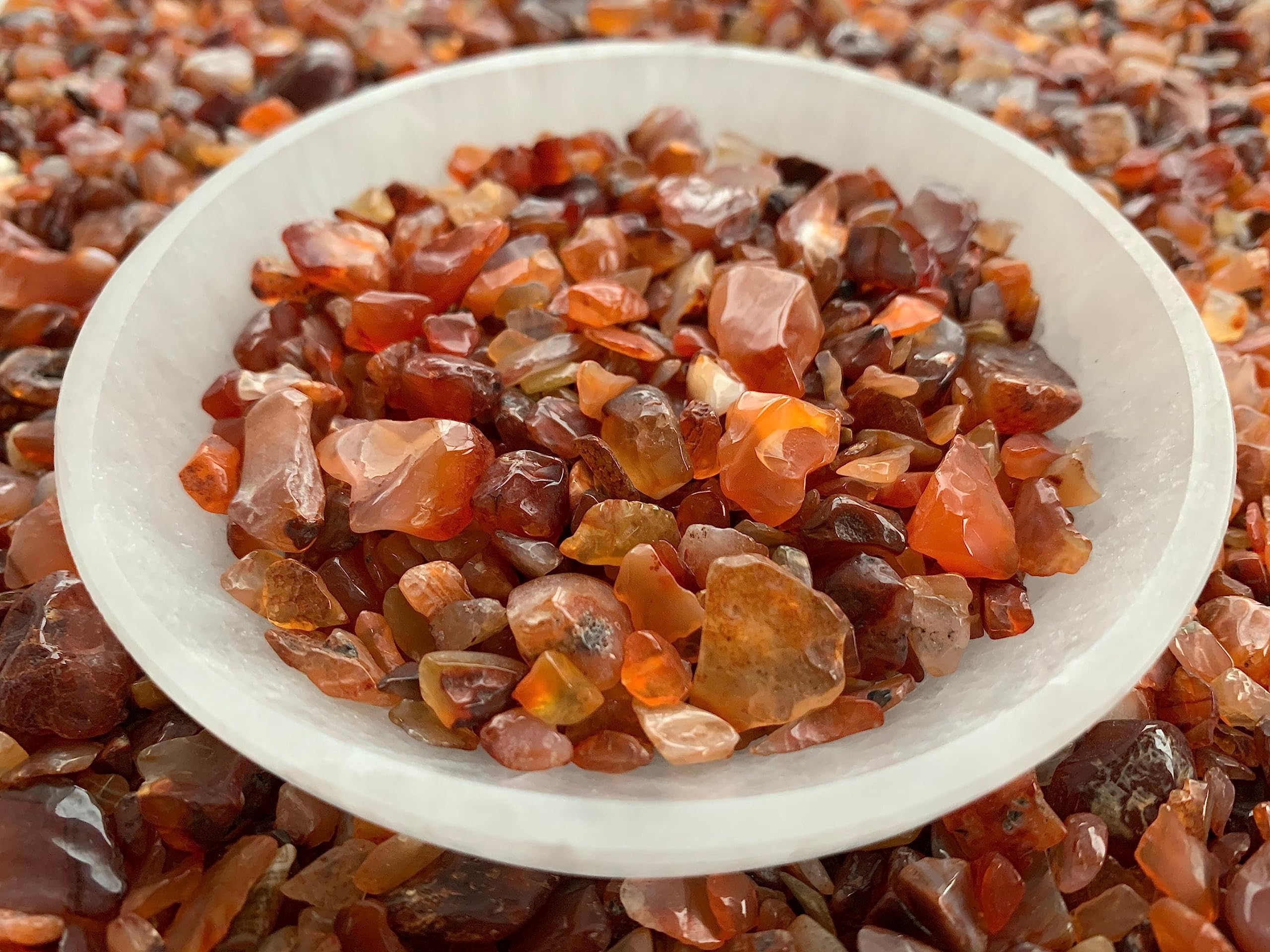 GAF TREASURES Carnelian chips close-up for crafting and decor.