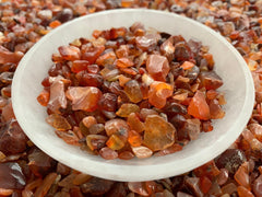 GAF TREASURES Carnelian chips close-up for crafting and decor.