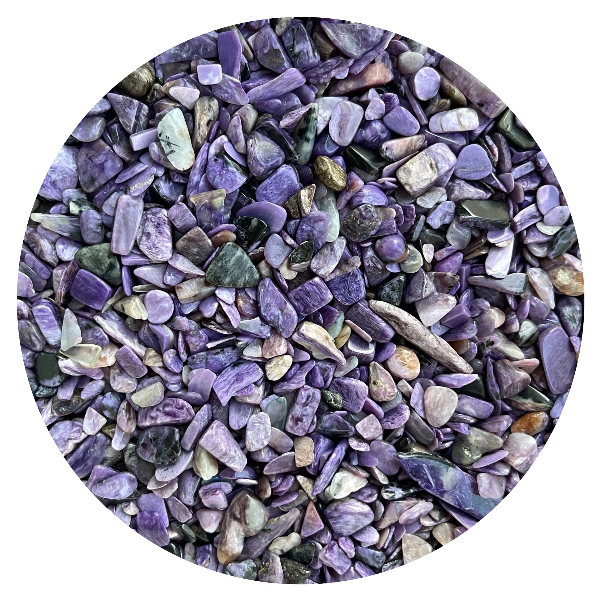 GAF TREASURES Charoite chips close-up for jewelry design and home decor.