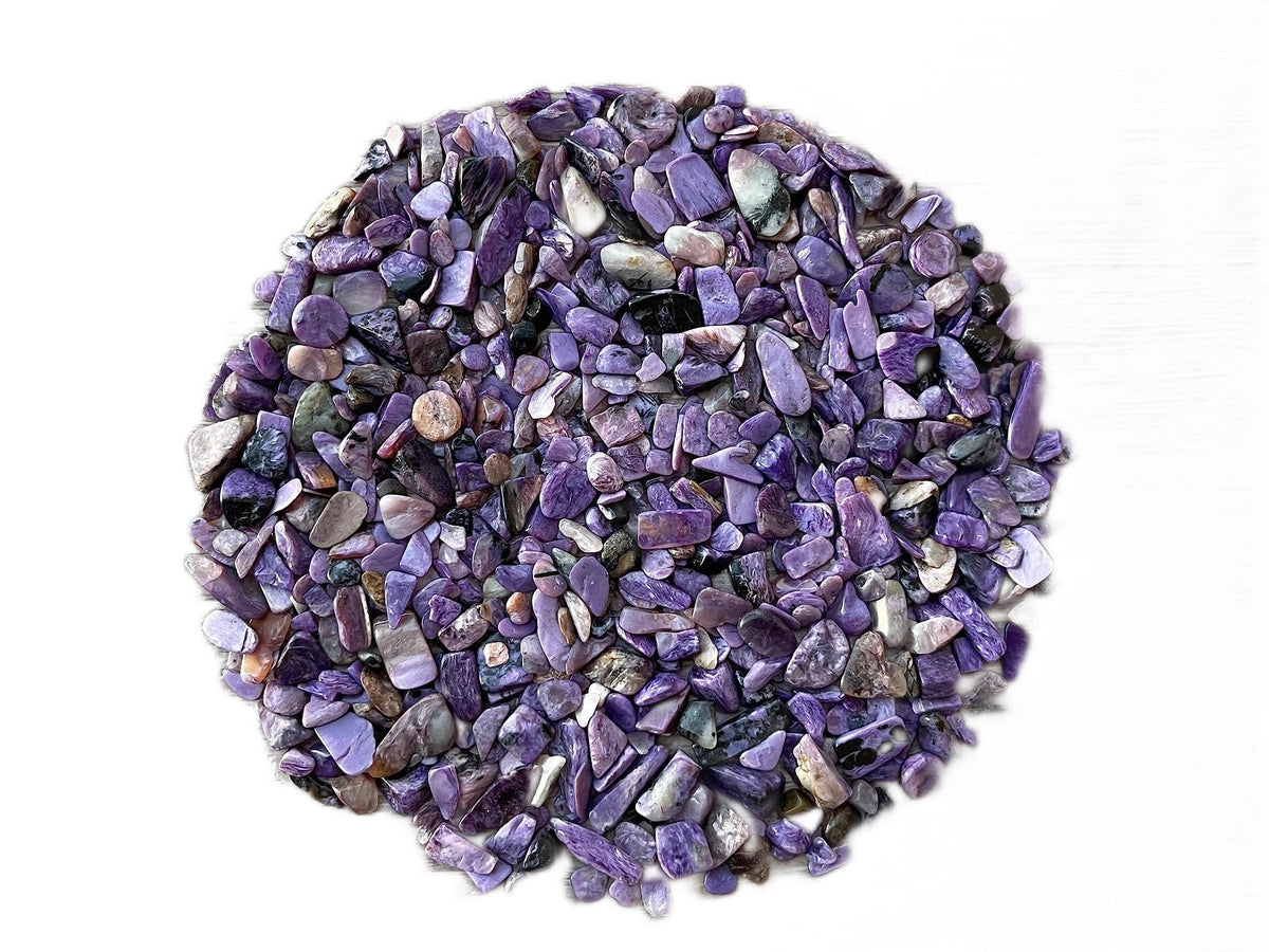 GAF Treasures Charoite Chips close-up showing natural color and smooth edges for jewelry making