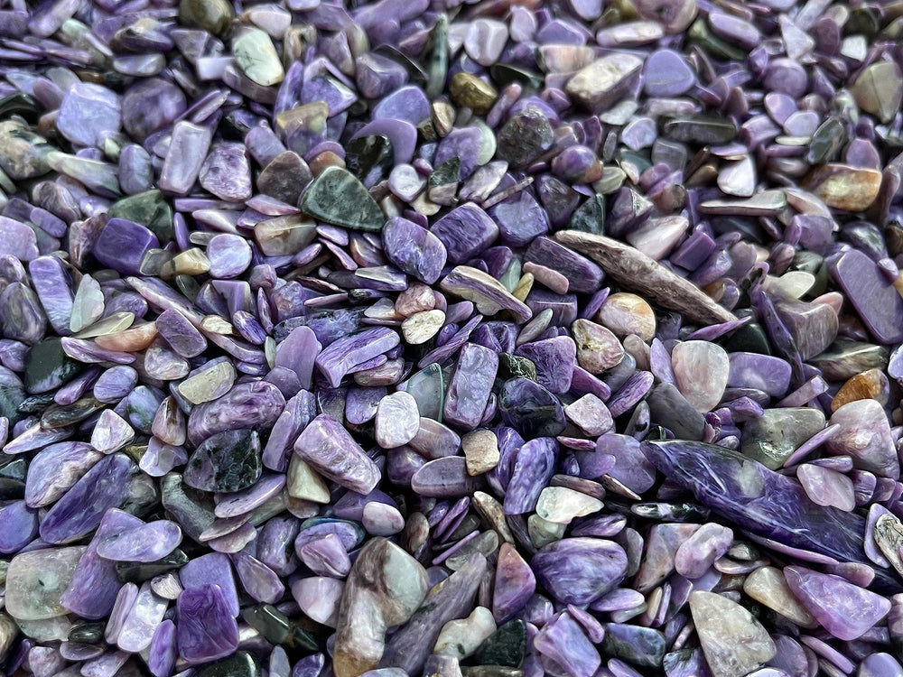 GAF TREASURES Charoite chips great as vase fillers and plant substrates.