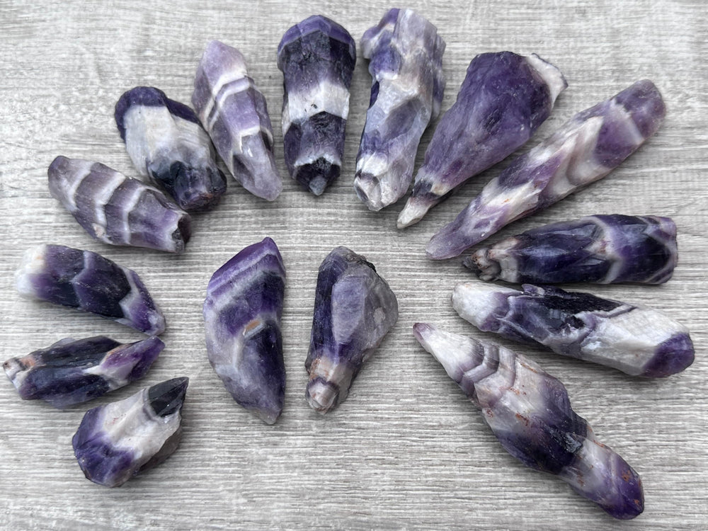 GAF TREASURES Chevron Amethyst rough large stone shows natural color bands for lapidary projects