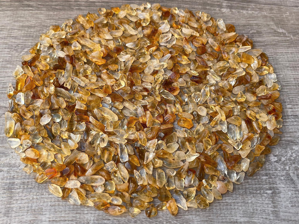 GAF TREASURES Citrine chips in mini dark color ideal for DIY jewelry and crystal gardens.