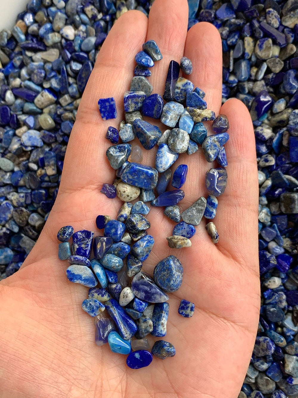 GAF Treasures crushed undrilled lapis lazuli for DIY projects and resin pieces.