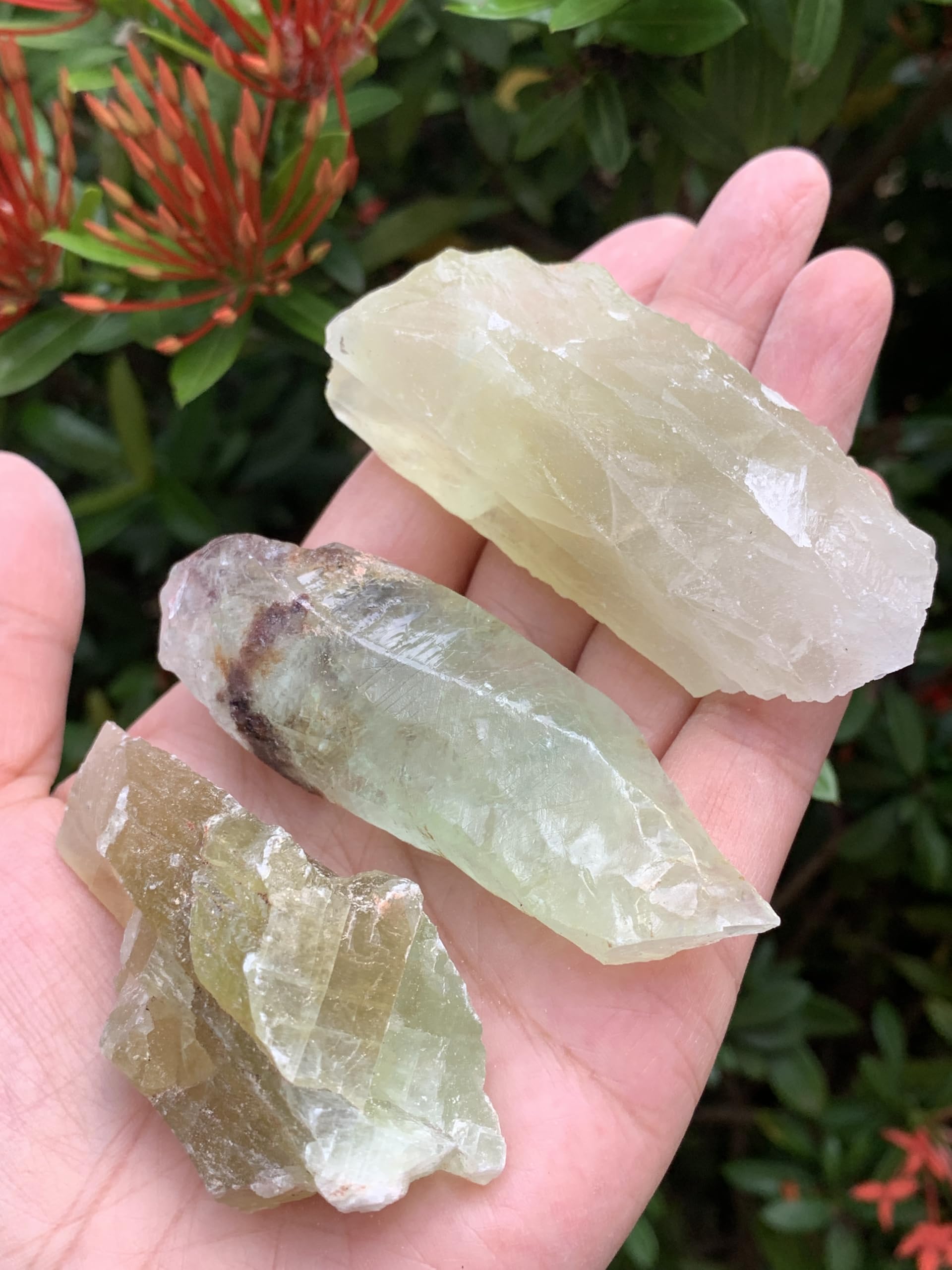 GAF TREASURES green calcite rough on workbench ready for cutting