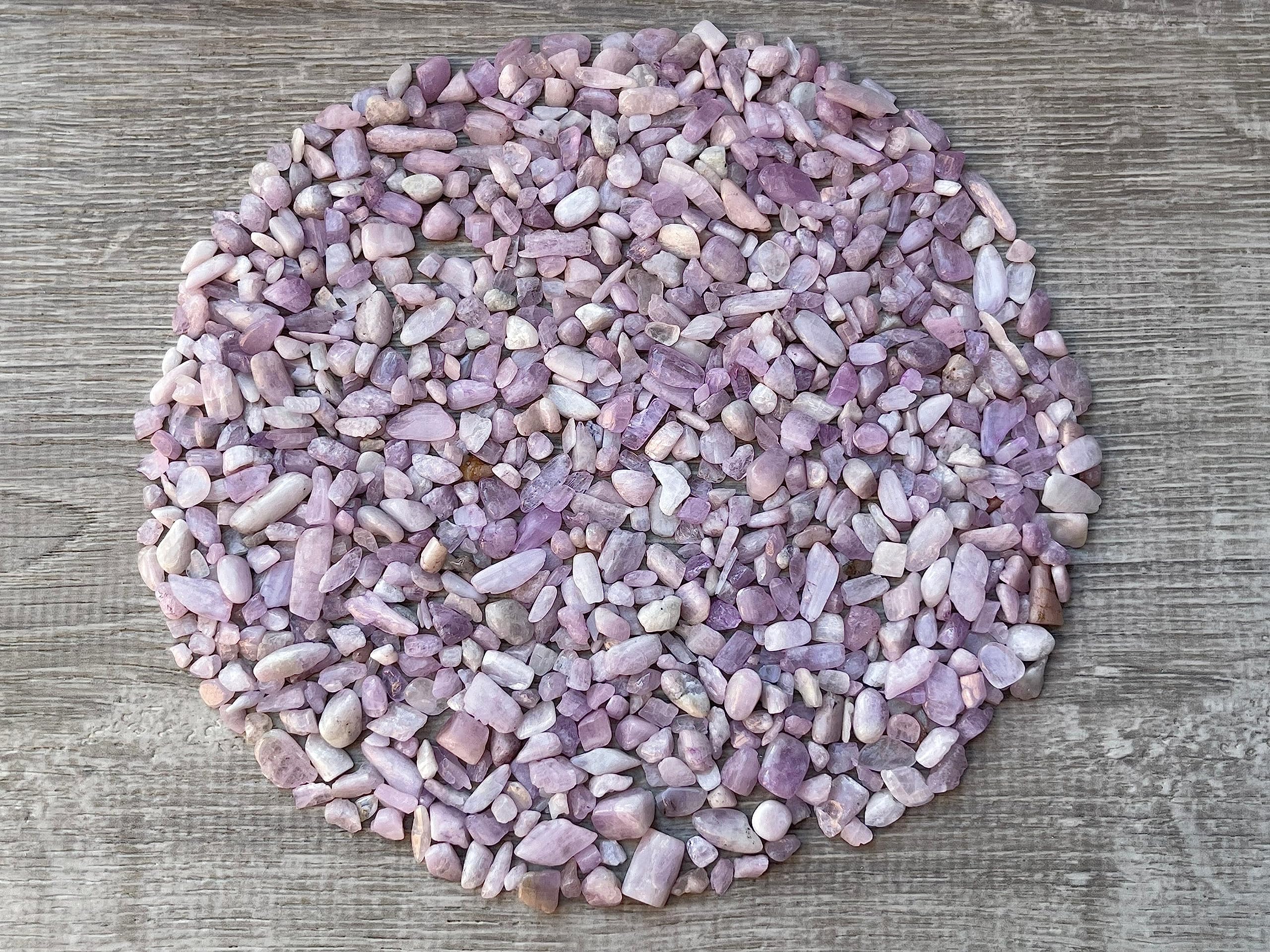 GAF Treasures Kunzite chips vary in shapes and colors for unique art.
